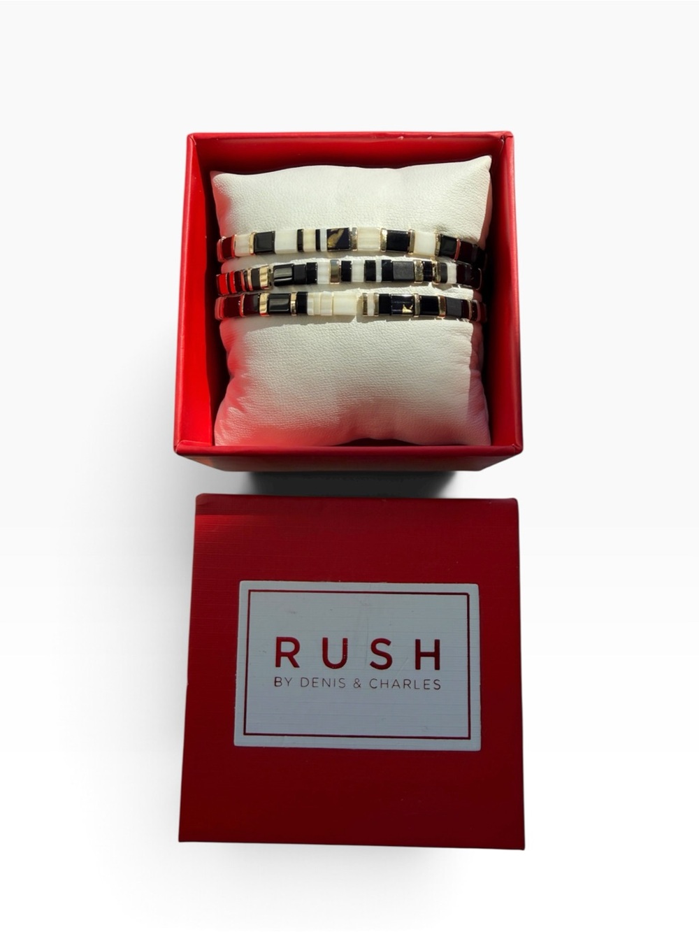 Rush by Denis & Charles 3 Bracelet Set Mother of Pearl Black Gold Tone Unisex